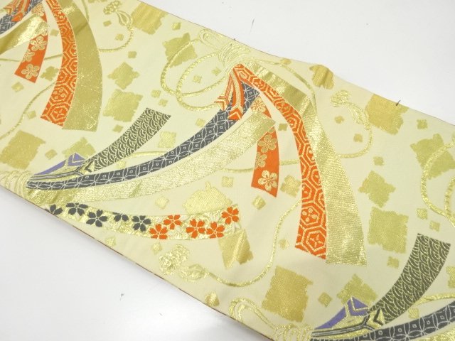 JAPANESE KIMONO / ANTIQUE OBI FOR DANCE / REVERSIBLE / WOVEN ROUGH WAVE
